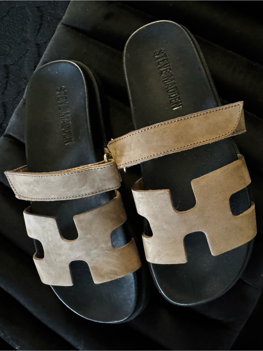 Steve Madden Brown Suede Slide Sandals Mayven tan nubuck